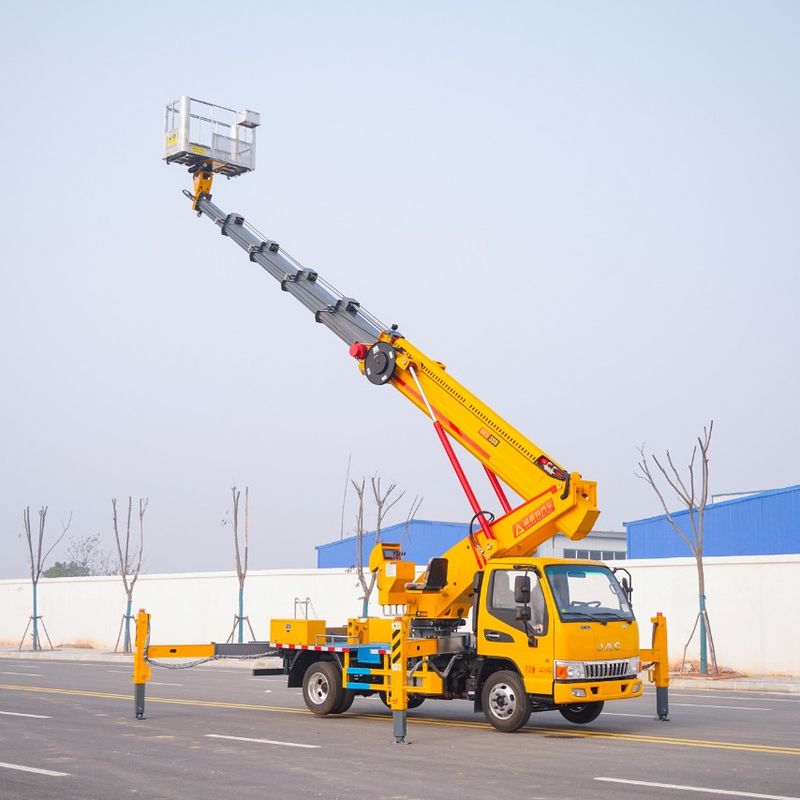 Camión de plataforma de trabajo aéreo de cabina para dos personas con V outriggers delantero y trasero